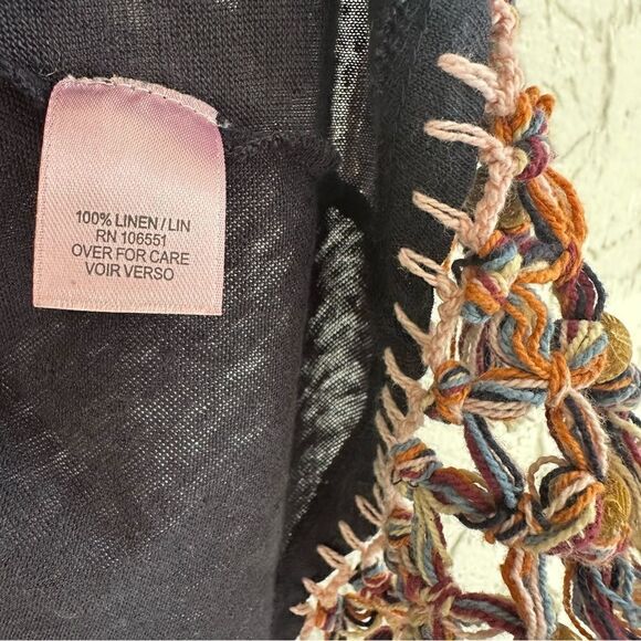 CALYSO ST.BARTHE‎ Linen Dunlu Tee Size XS Sleeveless Fringe Boho Lagenlook Beach - Picture 5 of 7